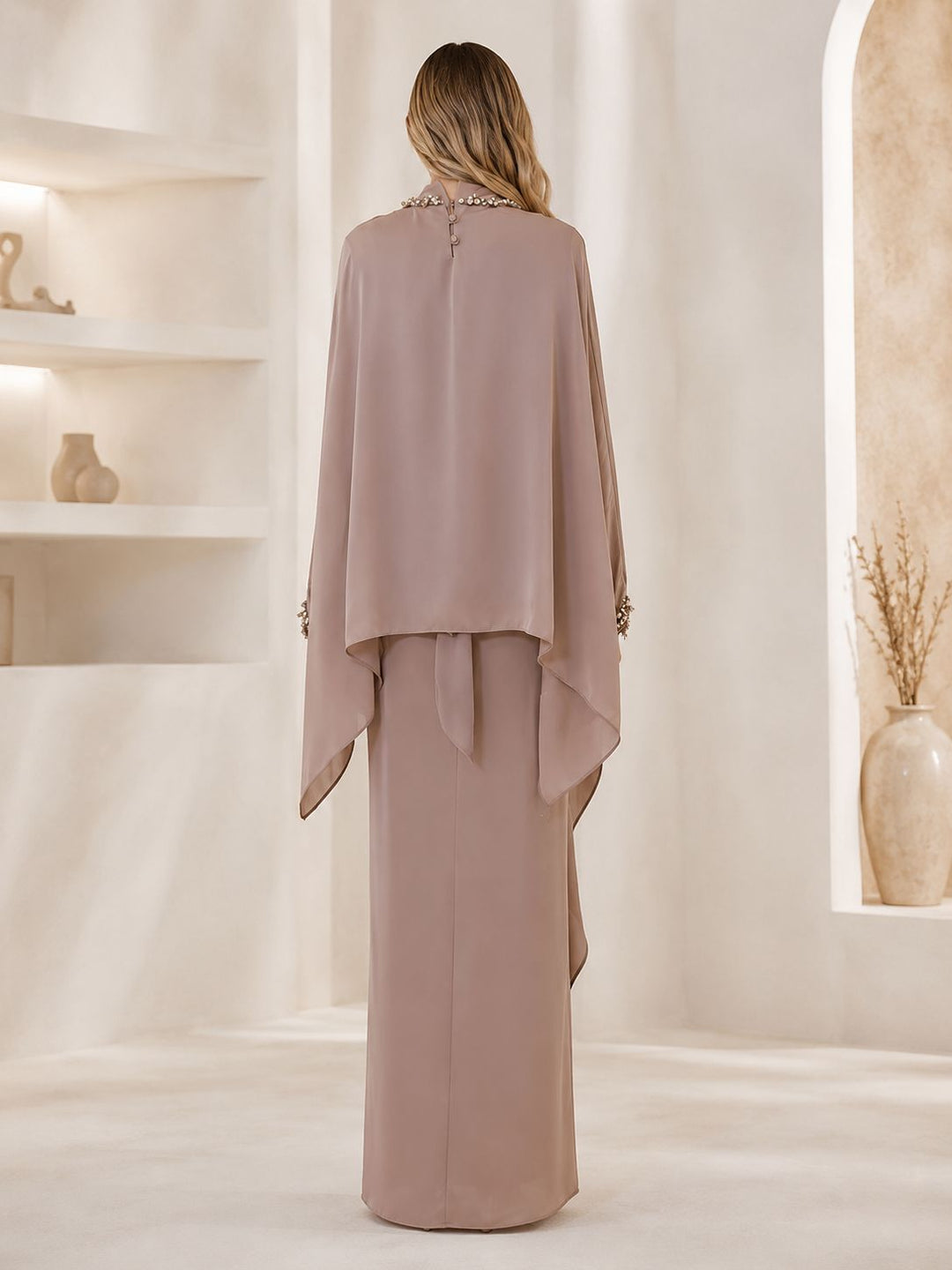 Crystal Collar Draped Maxi Dress - Grace