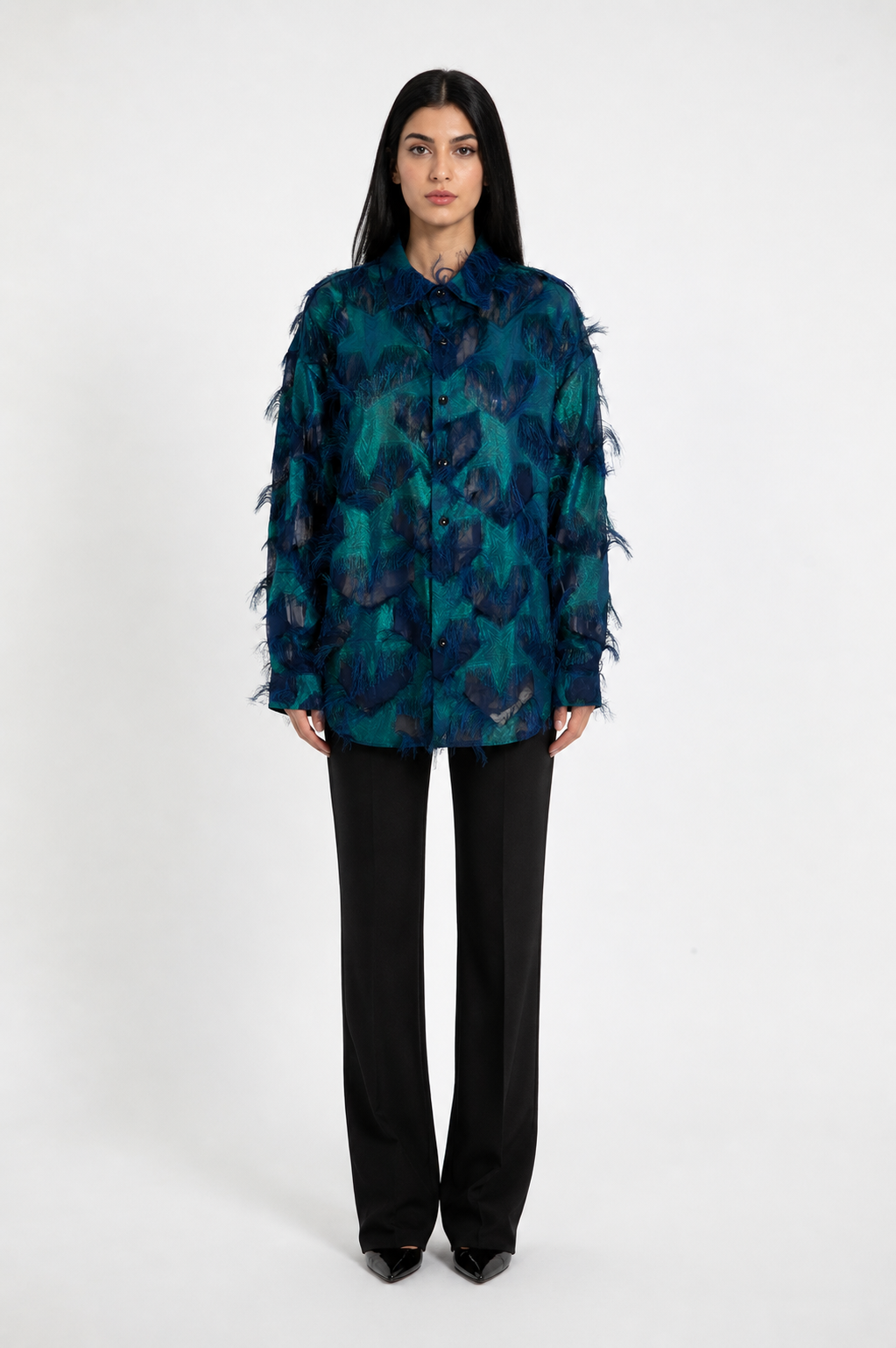 Black & Red Textured Sheer Patchwork Button-Up Shirt – VANTÉRO