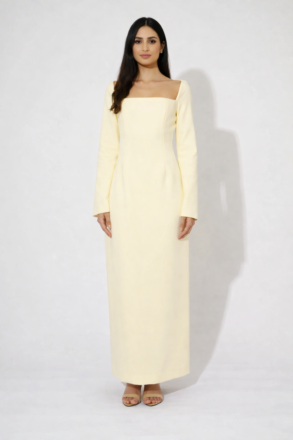 long sleeve column maxi dress with square neckline – LUMINA