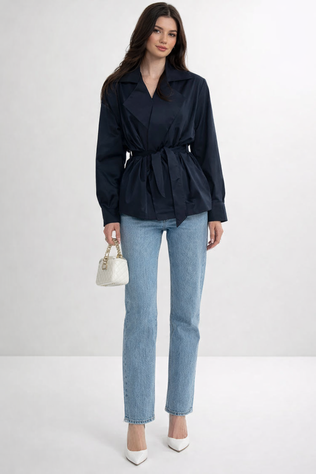 belted peplum jacket with structured collar – TAILOR