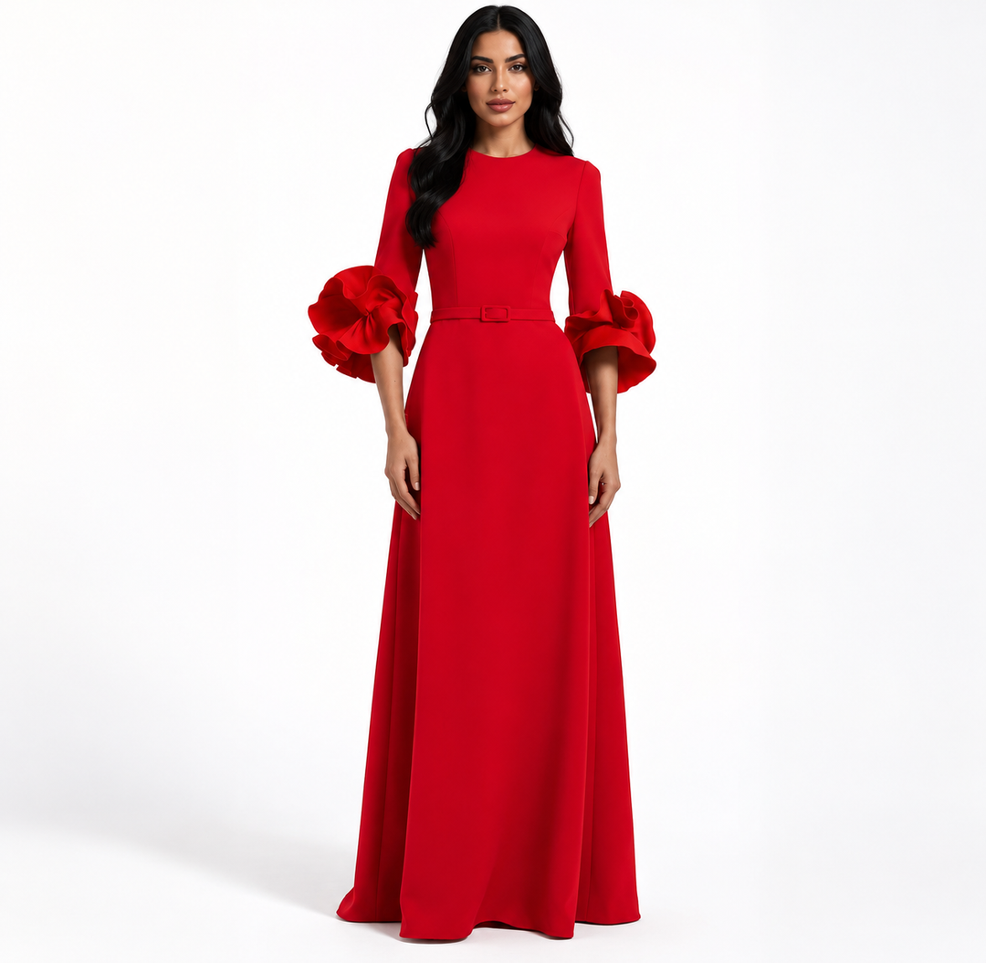 Sky Blue Ruffle Cuff Evening Gown - Serenity