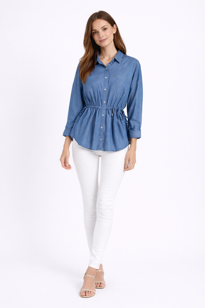 Drawstring Waist Denim Shirt-SCULPT