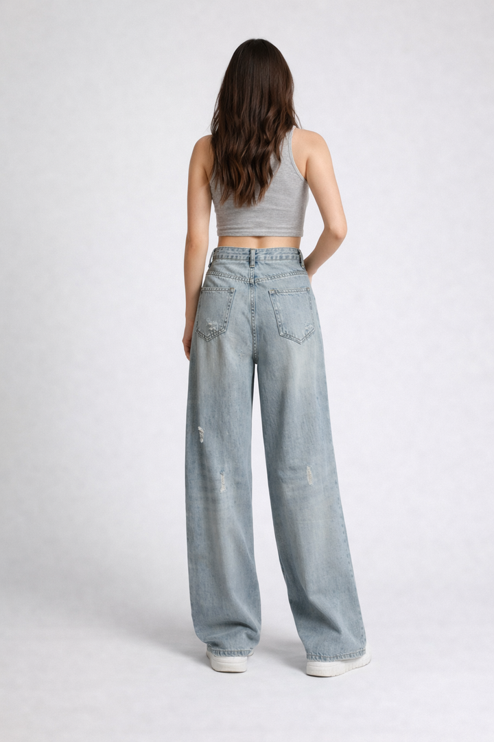 high-waisted wide leg distressed denim jeans – NOVA