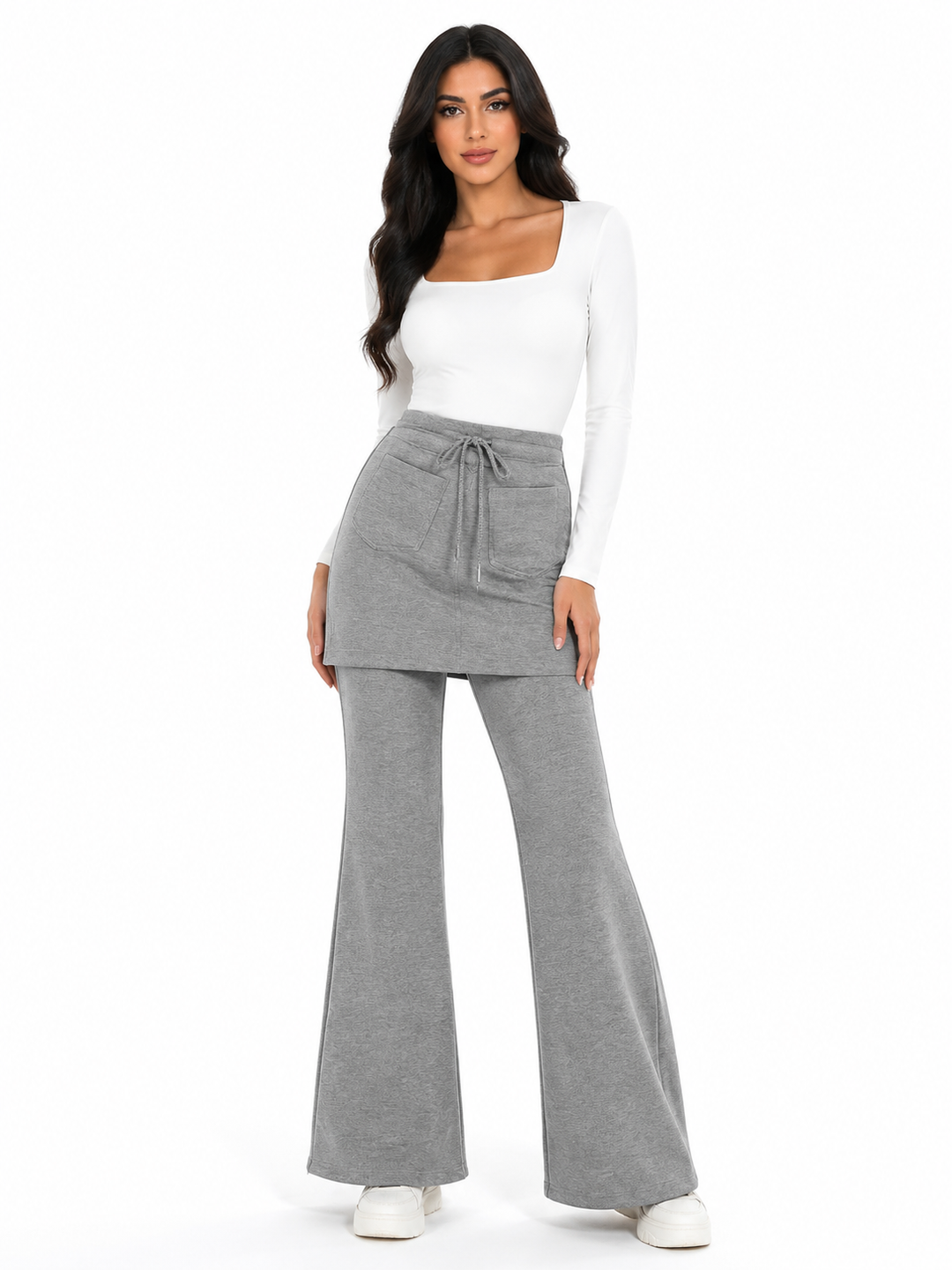 Layered Flare Pants Skirt - Heather