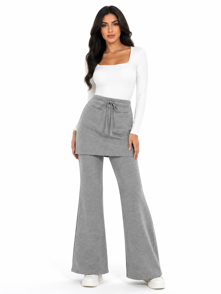 Layered Flare Pants Skirt - Heather
