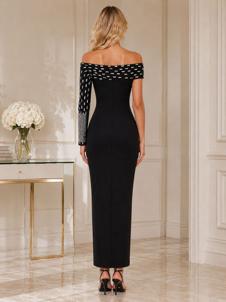 Crystal Embellished One-Shoulder Evening Dress - Prestige