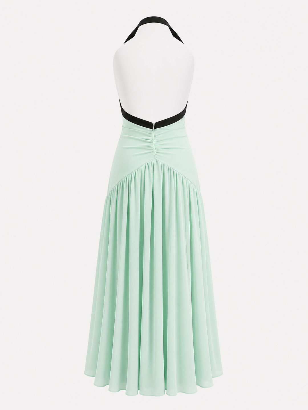 Mint Green Halter Maxi Dress with Black Contrast - LUMÉA