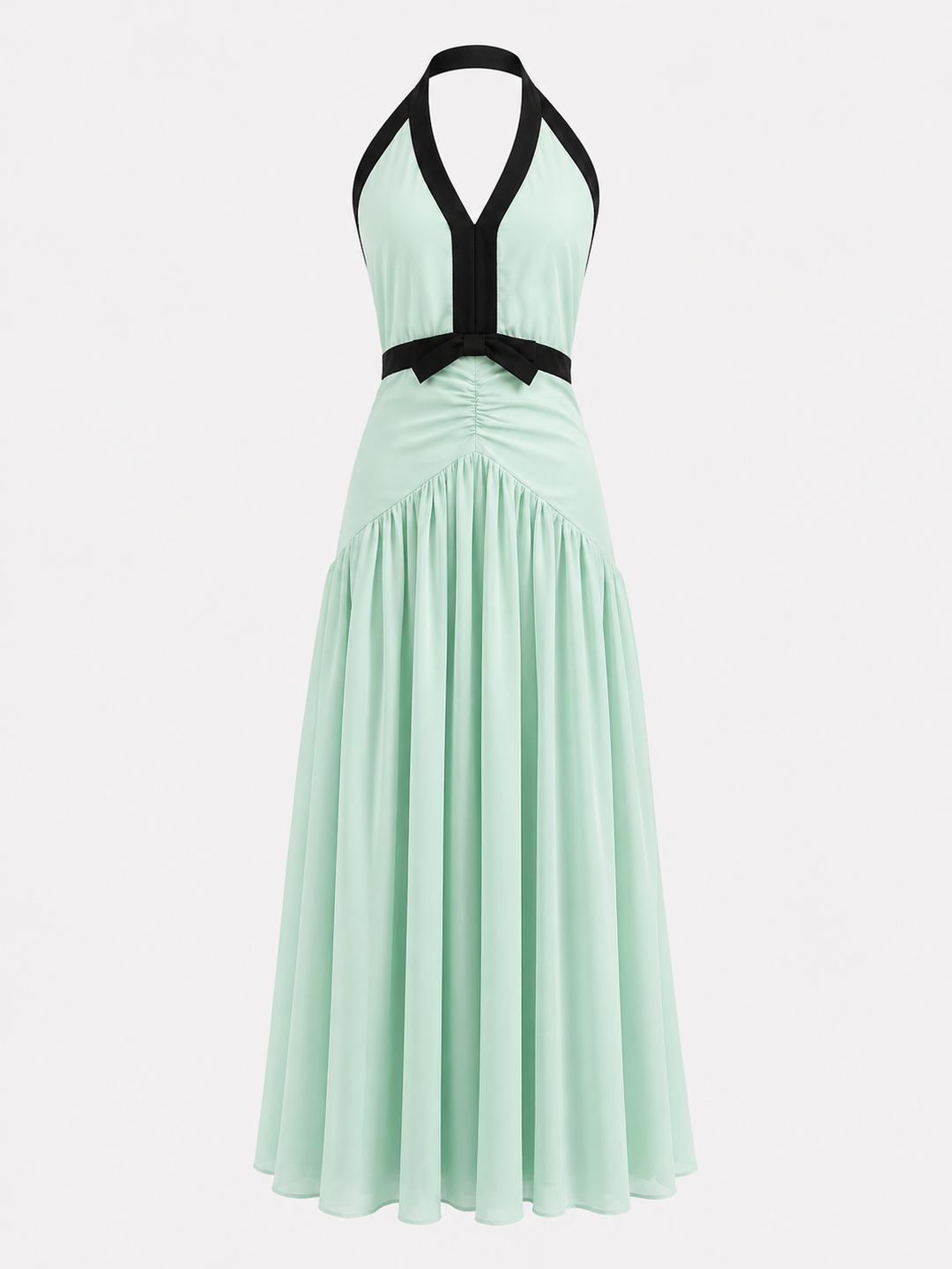 Mint Green Halter Maxi Dress with Black Contrast - LUMÉA