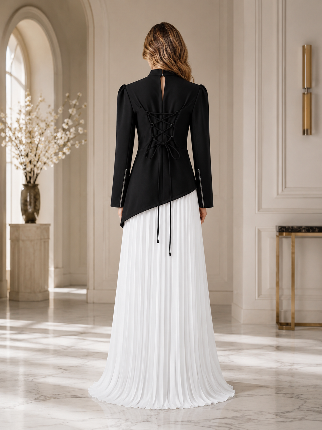 Pleated Chiffon Maxi Dress Set - Sky