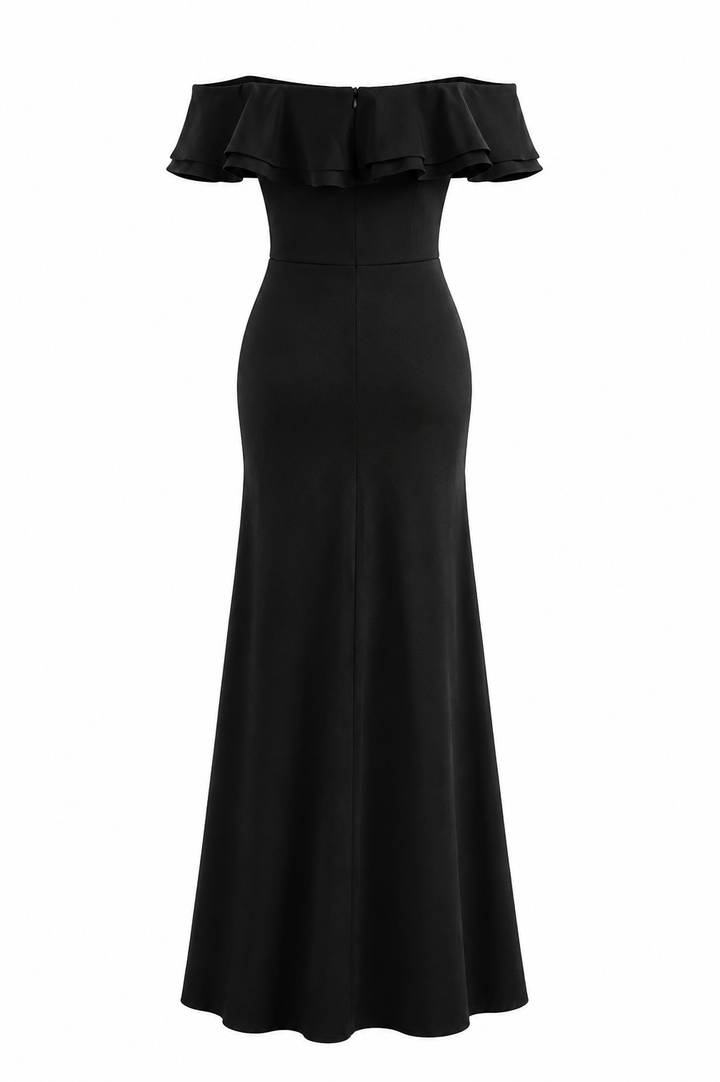 Off-Shoulder Ruffle Mermaid Gown - Midnightw