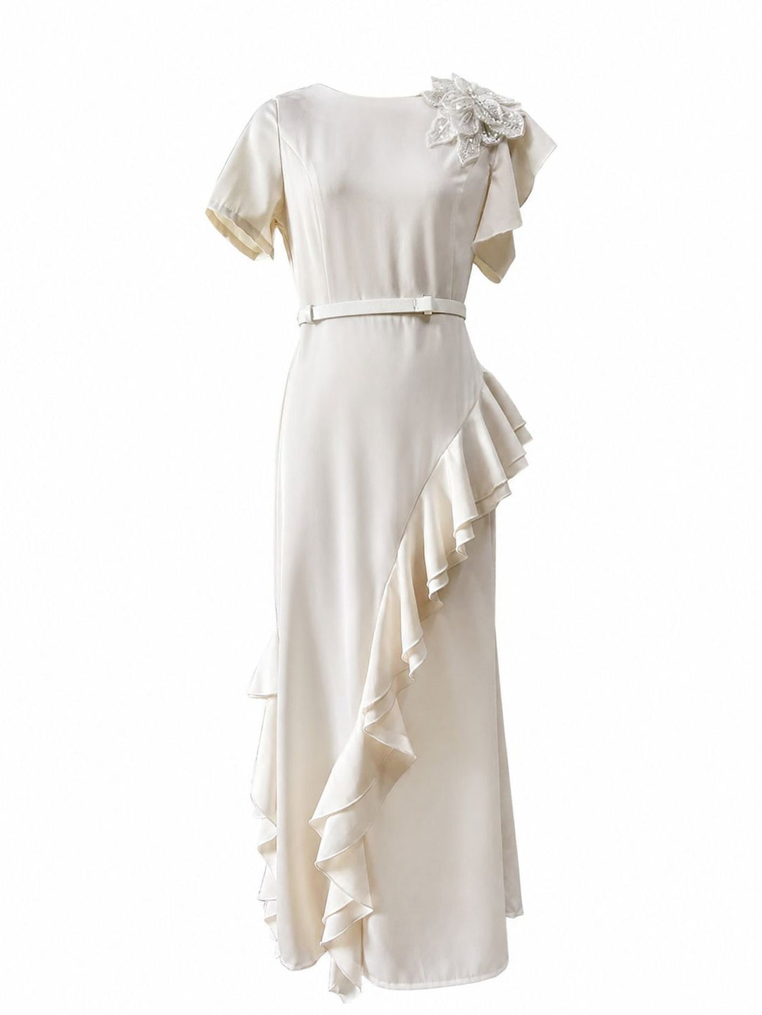 Floral Ruffle Maxi Dress - Ivory
