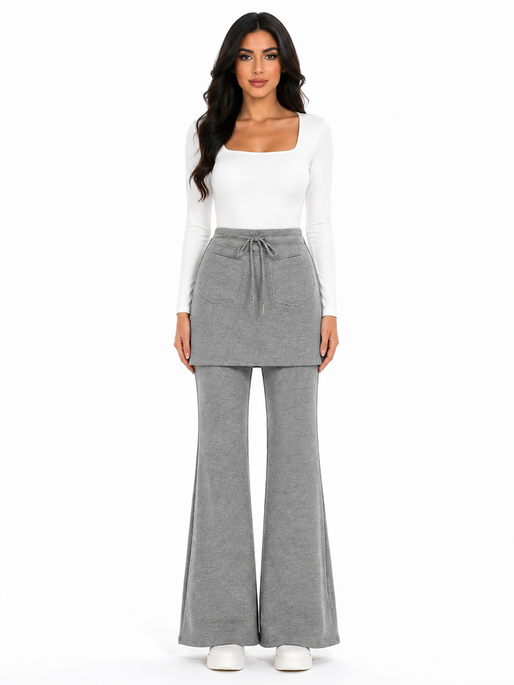 Layered Flare Pants Skirt - Heather