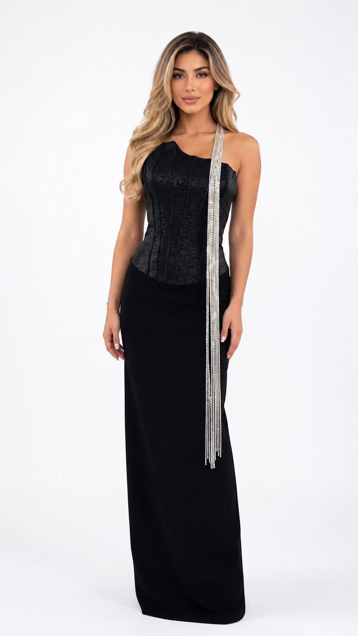 Crystal Tassel Evening Dress - Luxe