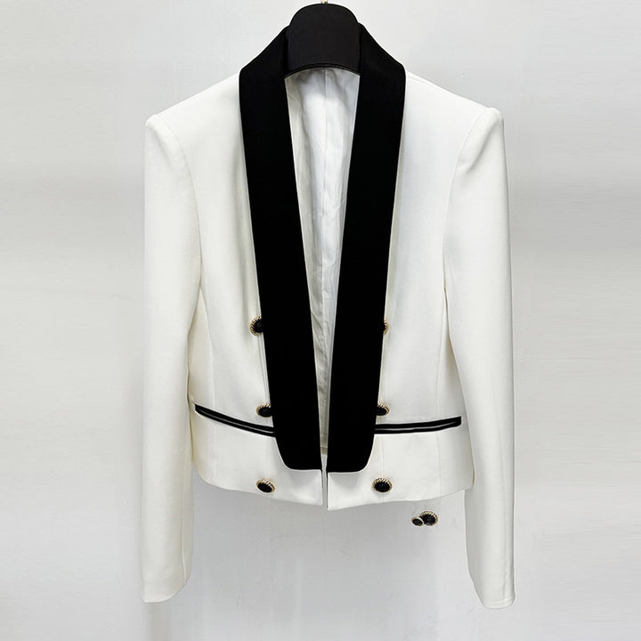 double-breasted blazer with contrast shawl collar – ELEGANCE