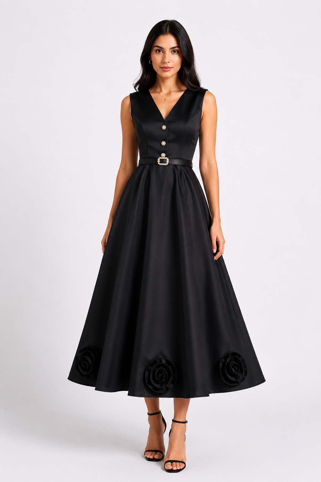 Elegant Floral Hem Midi Dress - Timeless