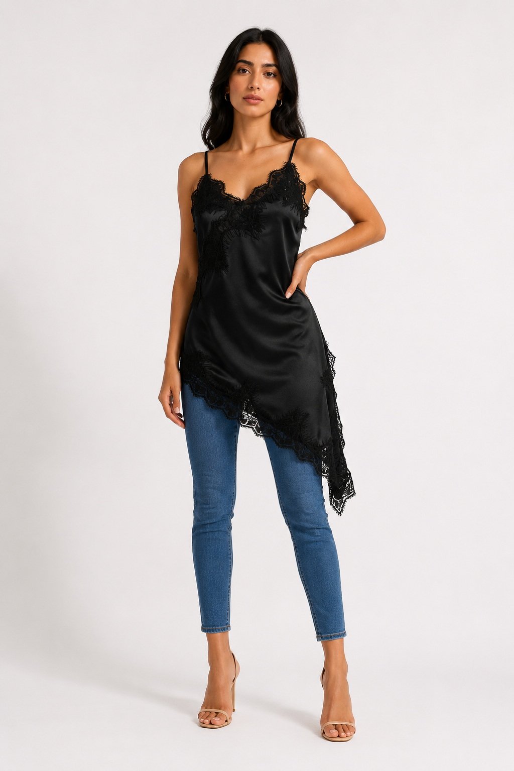 Lace Trim Satin Cami Top - Chic