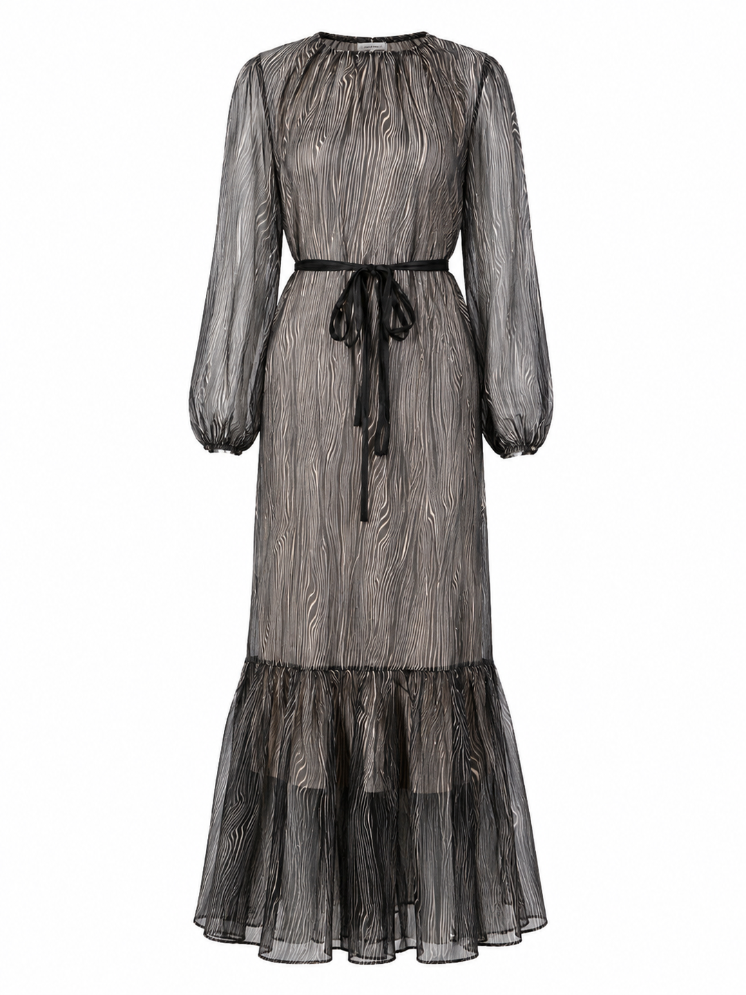 Black Sheer Wave Print Maxi Dress - Eclipse