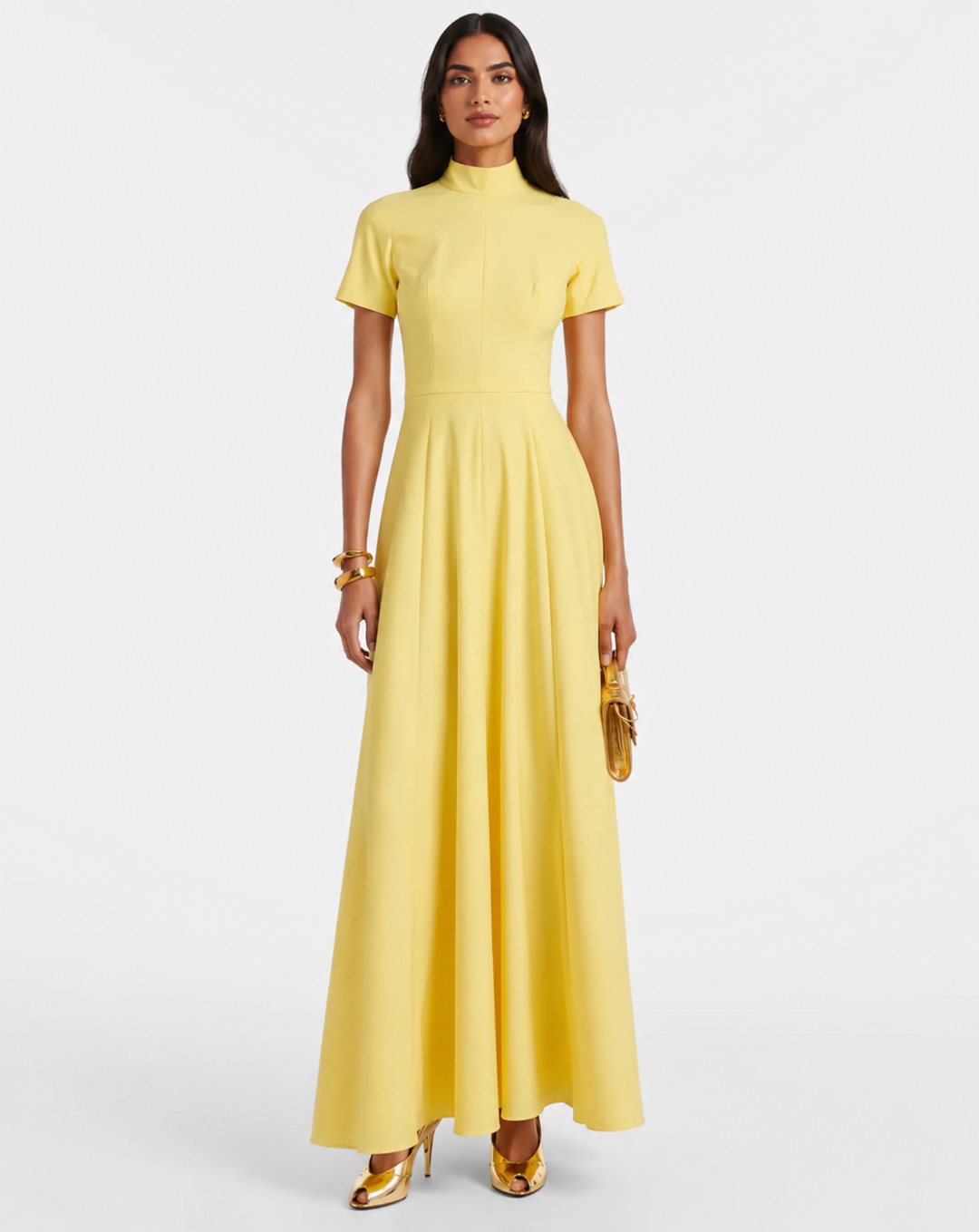 Butter Yellow High-Neck Maxi Dress - Soleil