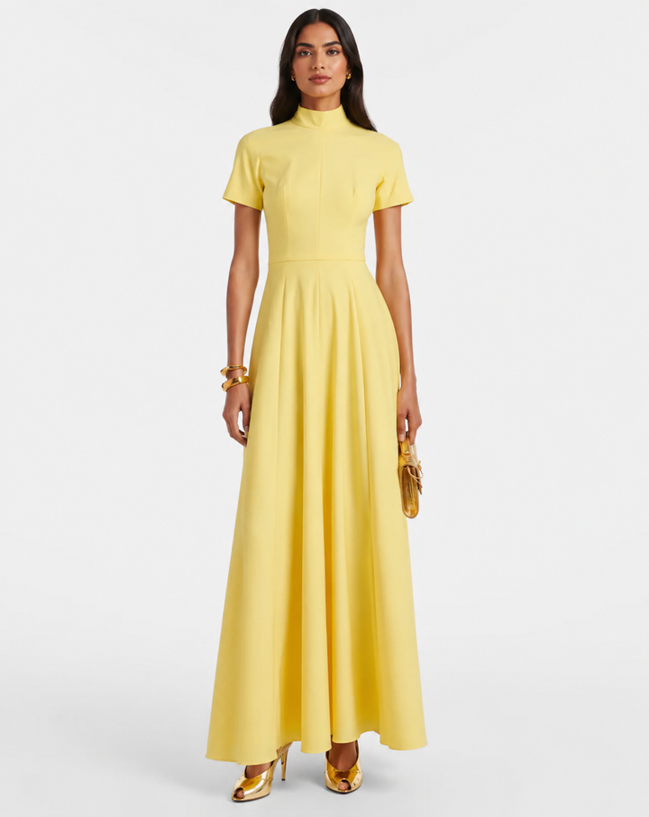 Butter Yellow High-Neck Maxi Dress - Soleil