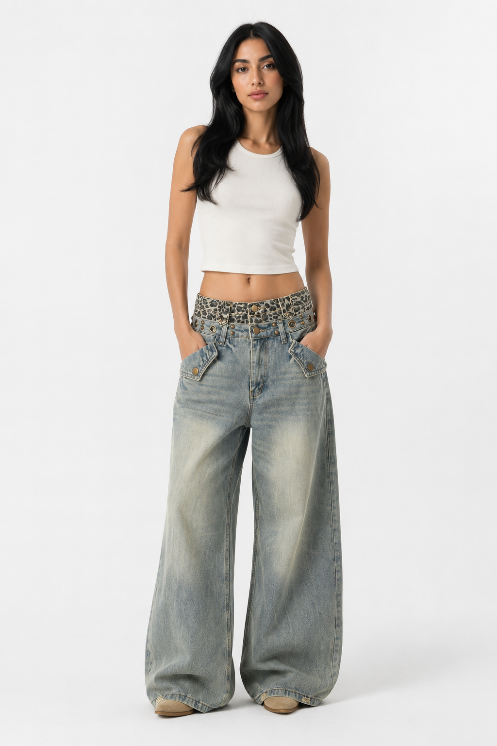 Vintage Washed Wide-Leg Denim Pants - Streetwear