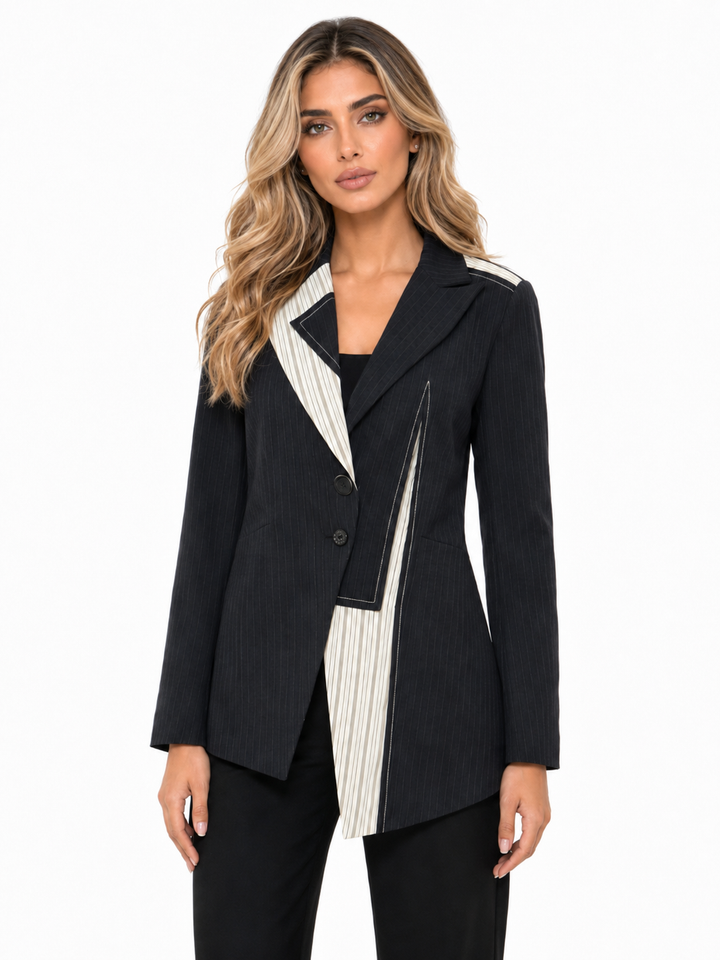 Asymmetric Pinstripe Blazer - Classy