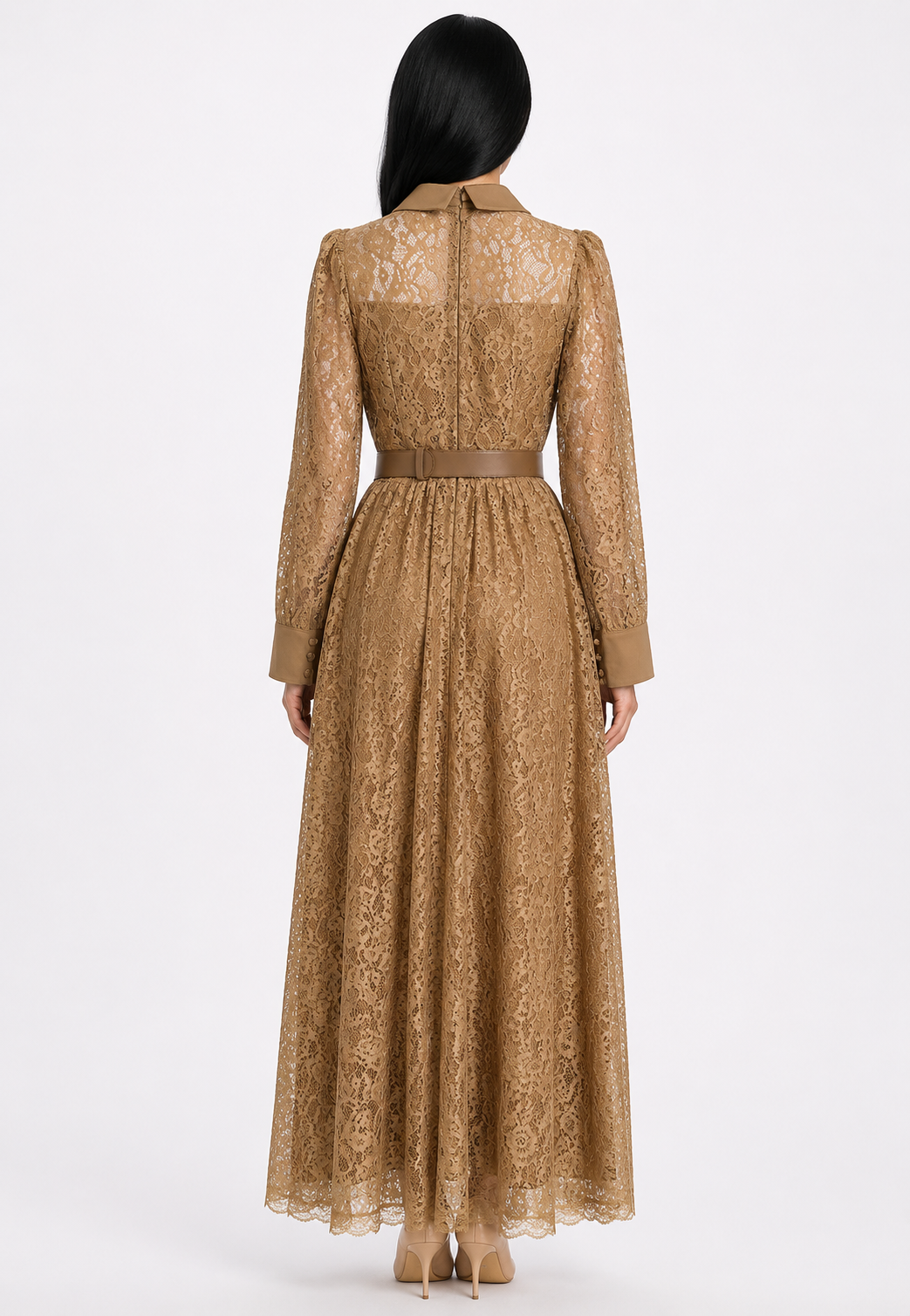 Golden Lace Pleated Maxi Dress - Majesty