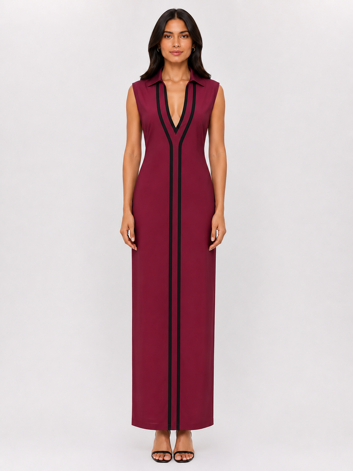 Elegant Contrast Trim Midi Dress - Modern