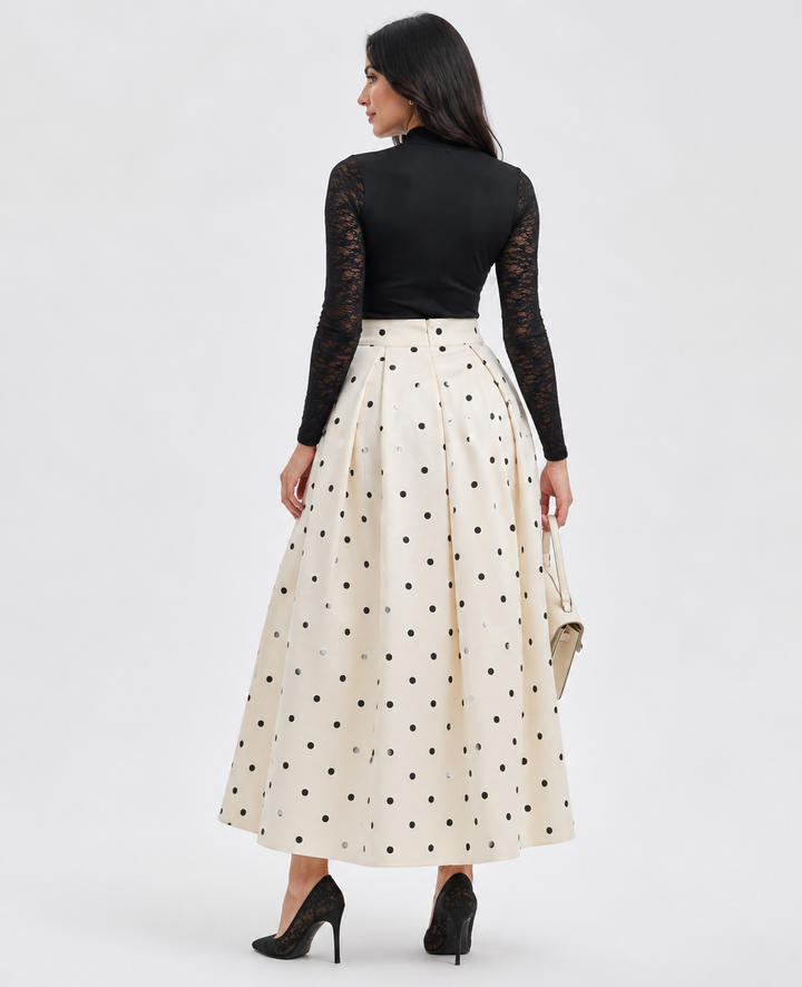 Polka Dot Pleated Maxi Skirt - Vintage