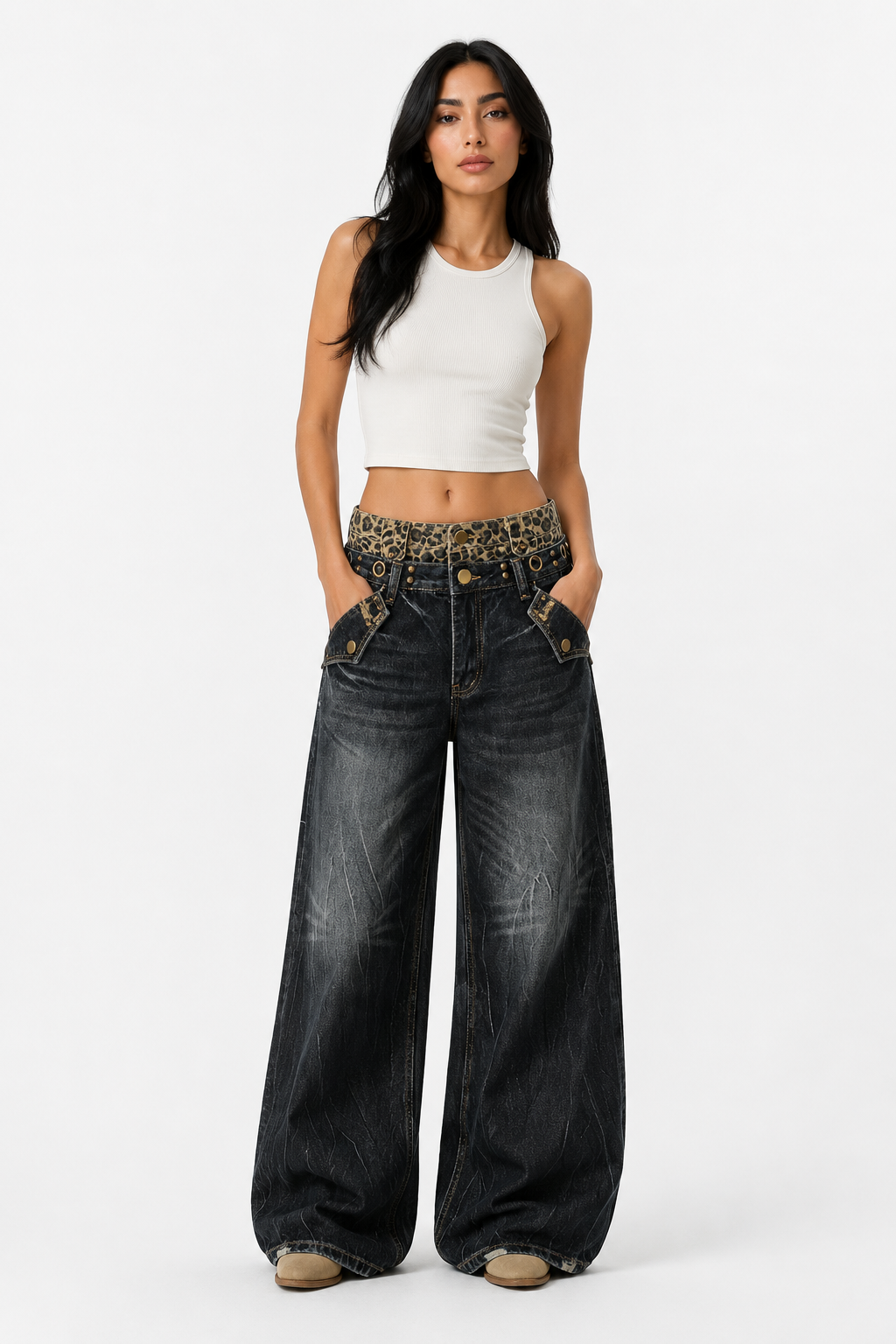 Vintage Washed Wide-Leg Denim Pants - Streetwear