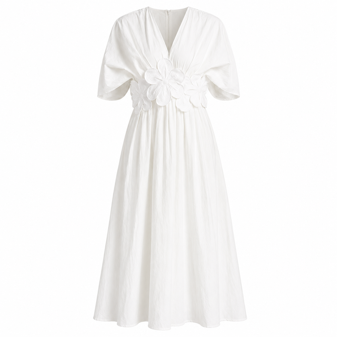 White Floral Waist Detail Midi Dress – BLANCHÉA