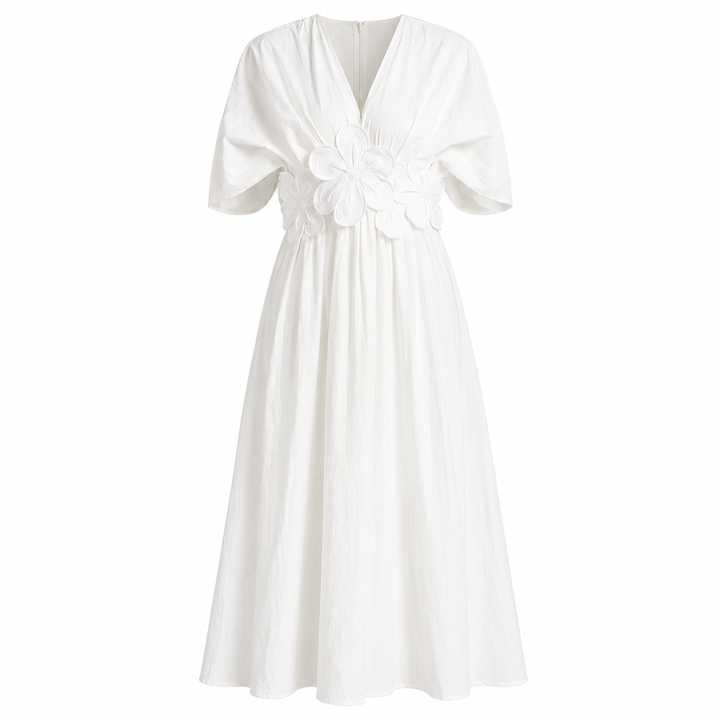 White Floral Waist Detail Midi Dress – BLANCHÉA