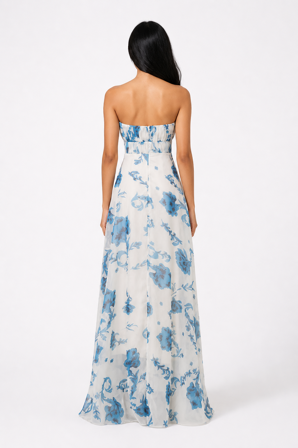Ivory & Blue Floral Strapless Maxi Dress – AZURIA