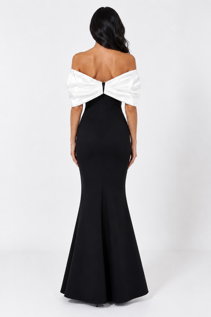 Monochrome Off-Shoulder Mermaid Gown - Elegance