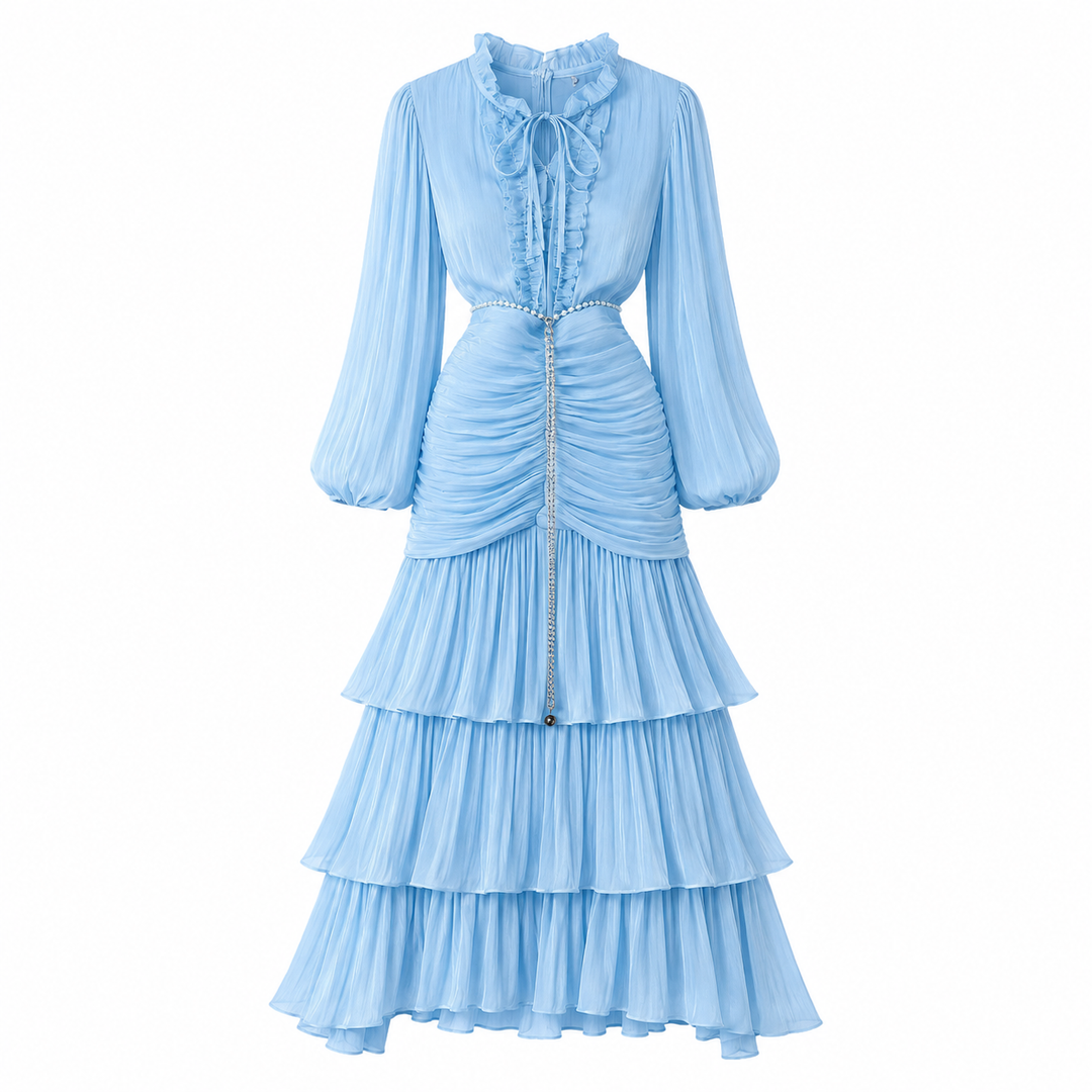 Elegant Ruched Chiffon Midi Dress - Romantic