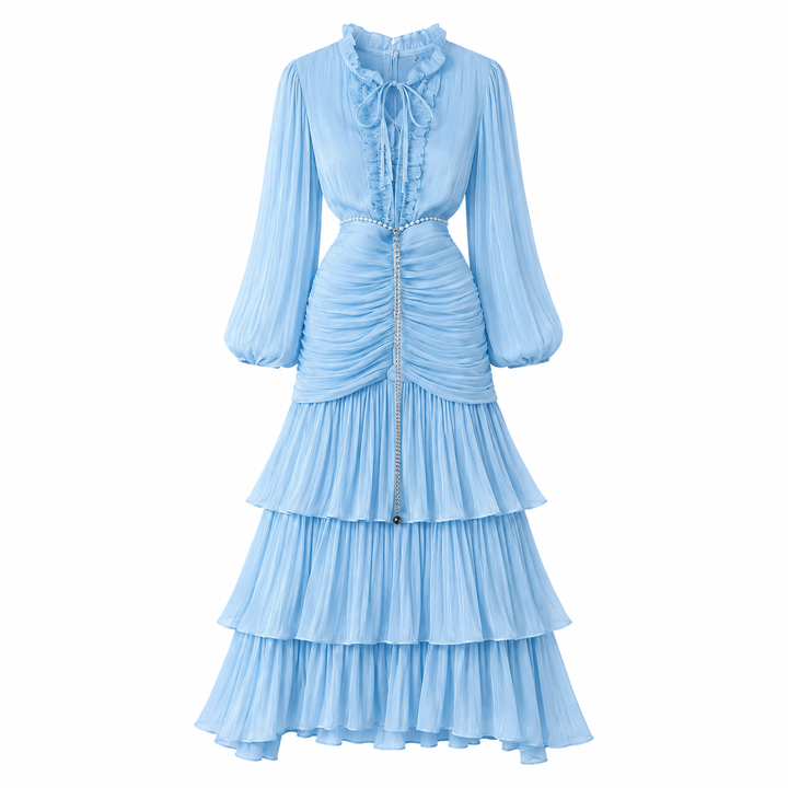 Elegant Ruched Chiffon Midi Dress - Romantic