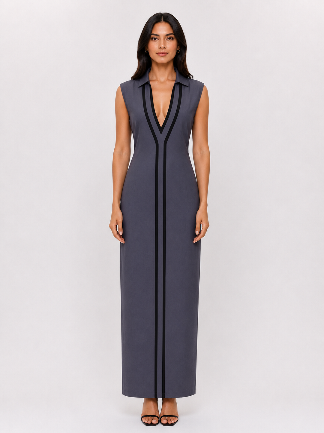 Elegant Contrast Trim Midi Dress - Modern