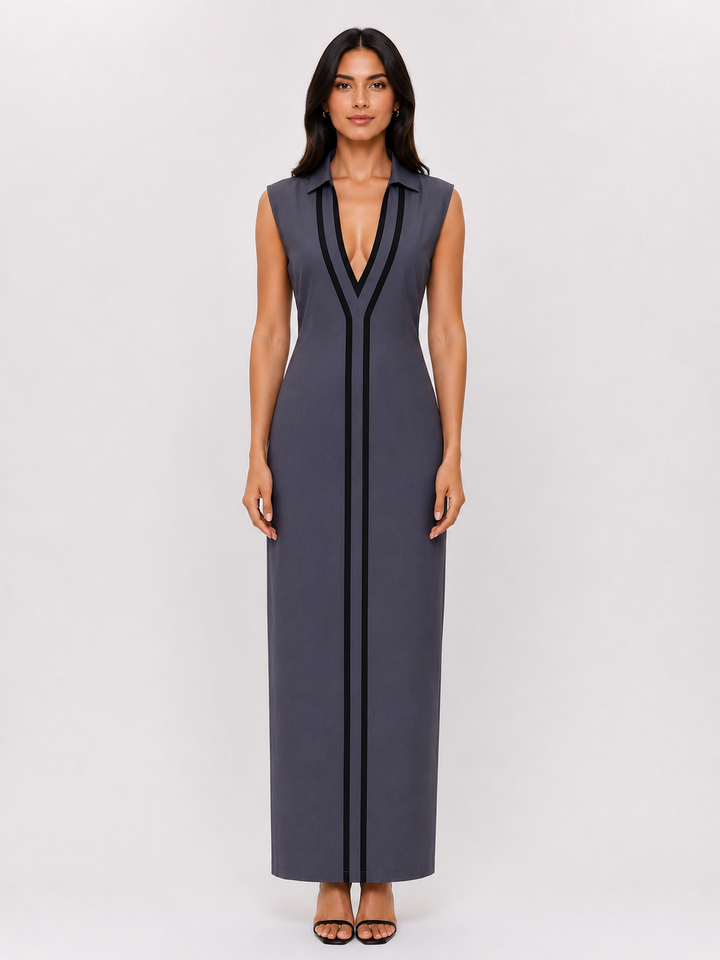 Elegant Contrast Trim Midi Dress - Modern