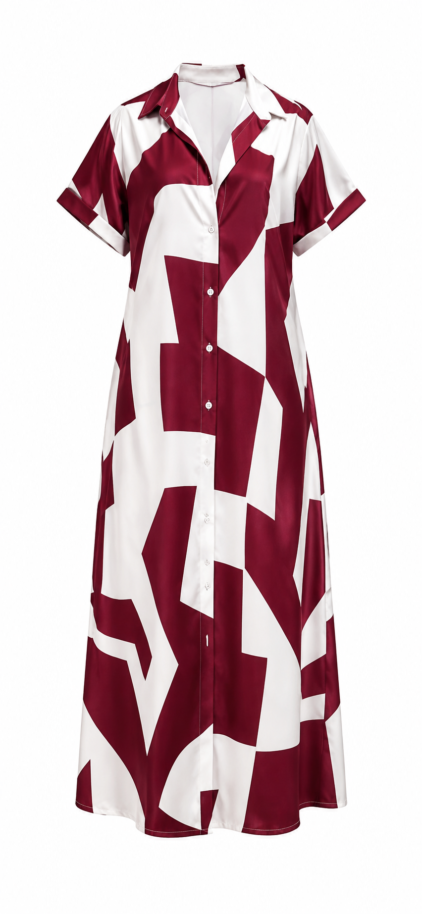 Abstract Print Button-Front Maxi Shirt Dress - Chic