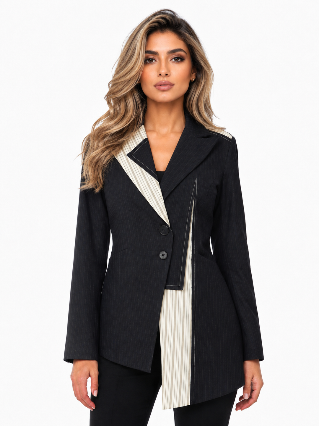 Asymmetric Pinstripe Blazer - Classy