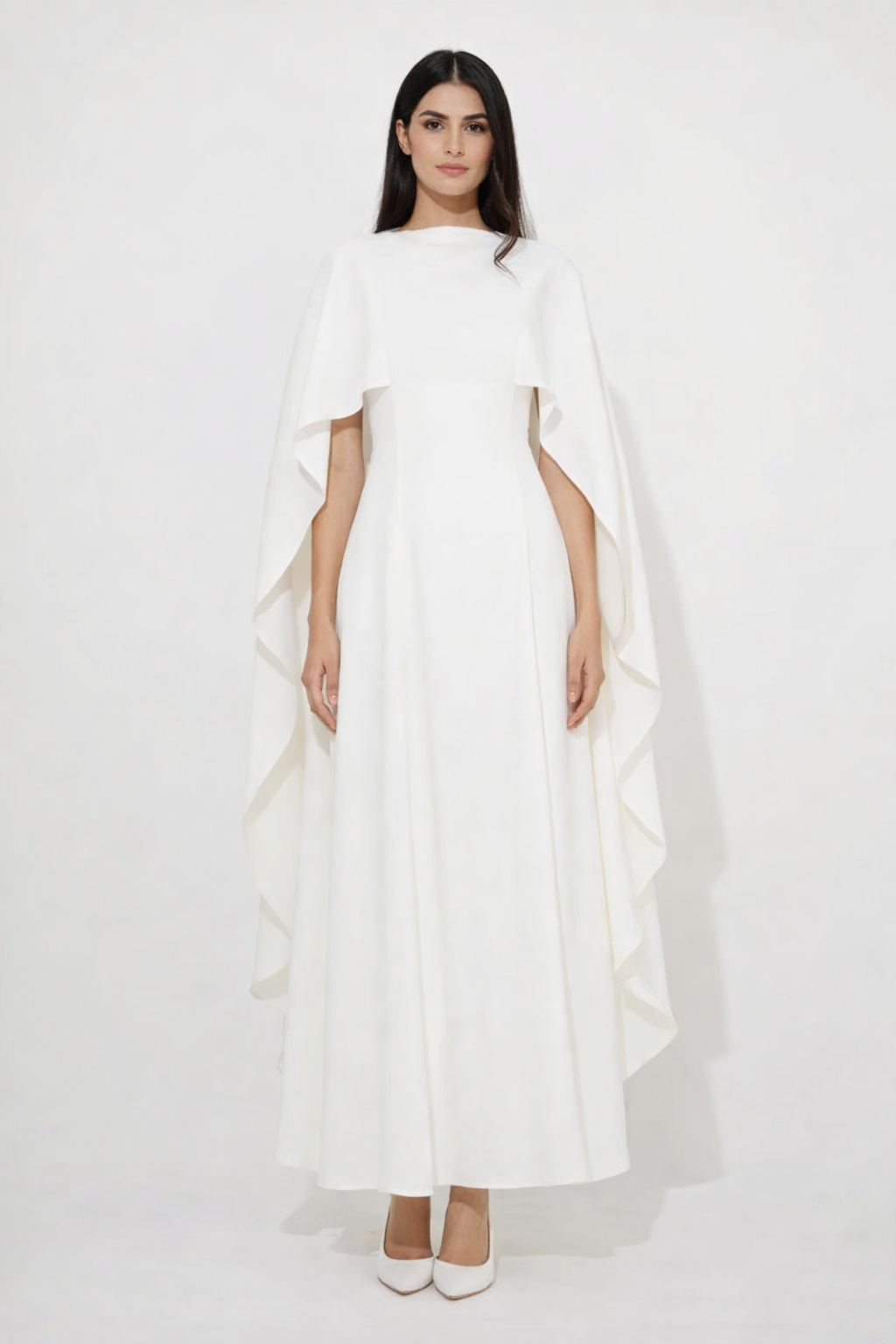 cape sleeve A-line dress with flowing silhouette – IVORYS
