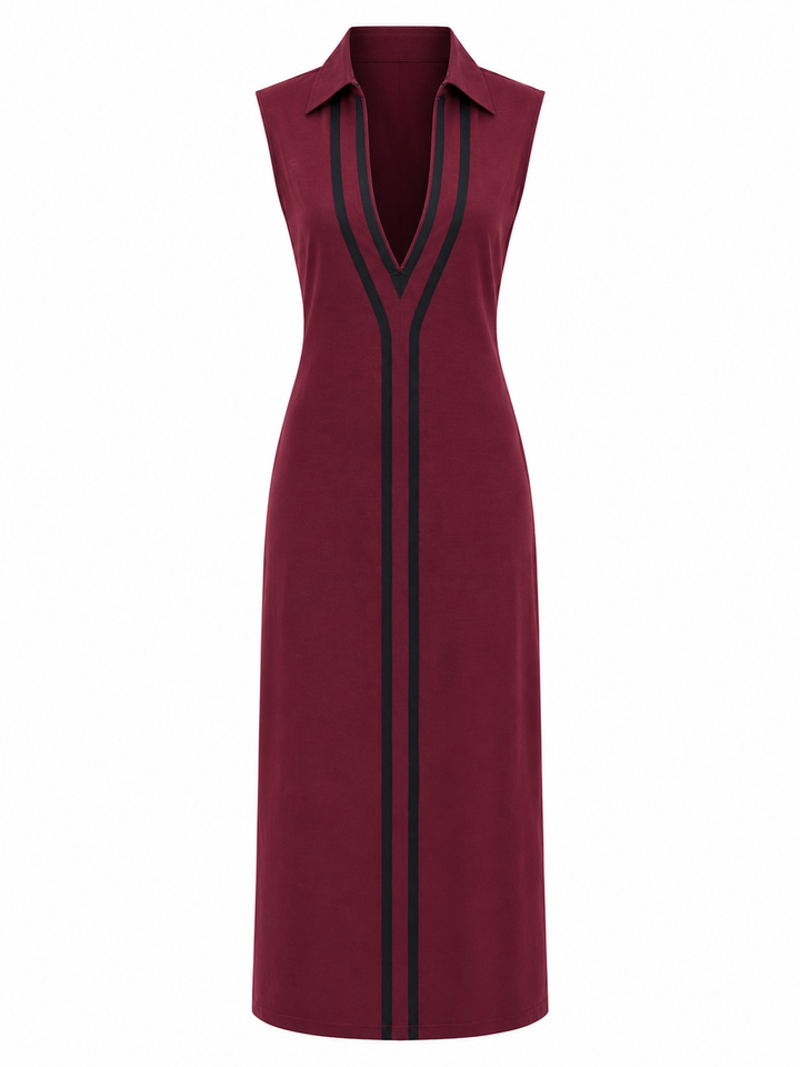 Elegant Contrast Trim Midi Dress - Modern