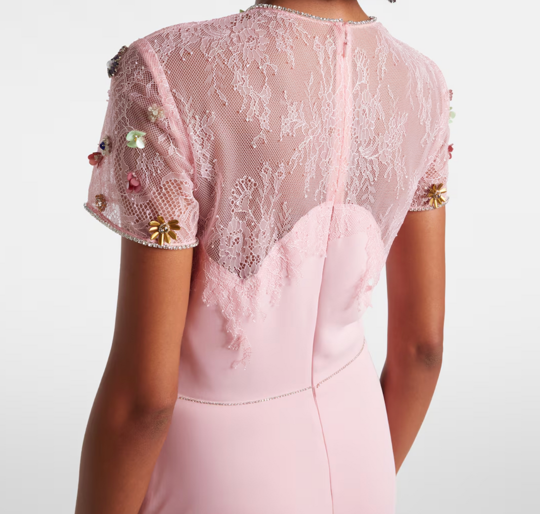 Blush Pink Embellished Lace Evening Gown - Blossom