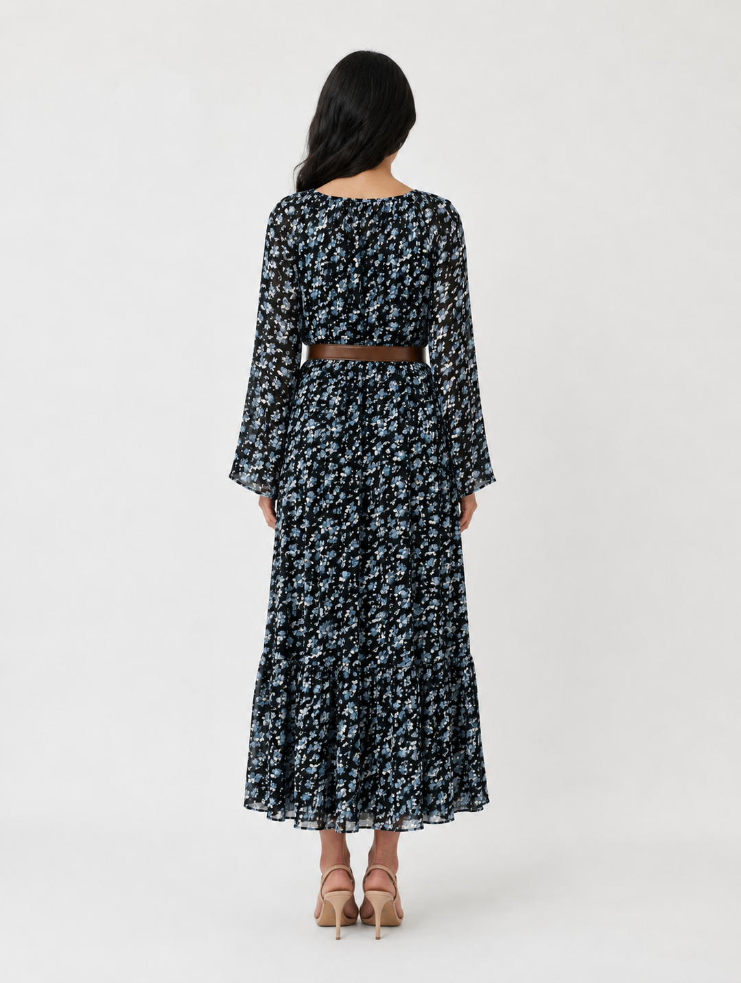 Midnight Blossom Chiffon Maxi Dress - Serenity