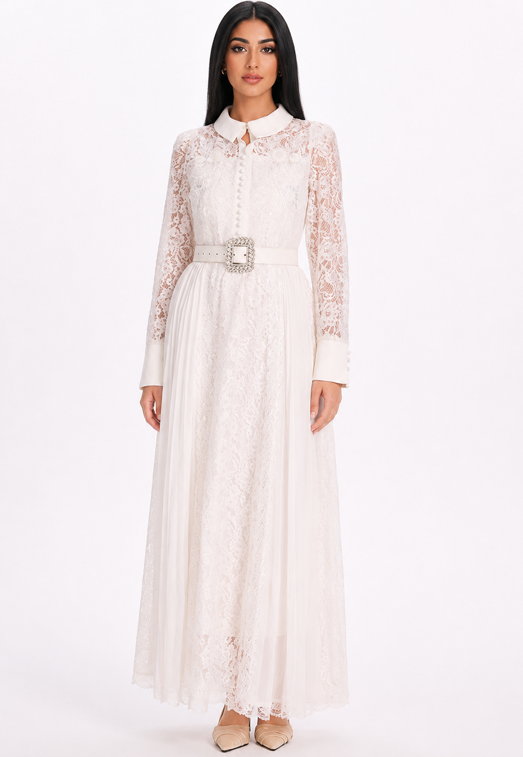 Golden Lace Pleated Maxi Dress - Majesty