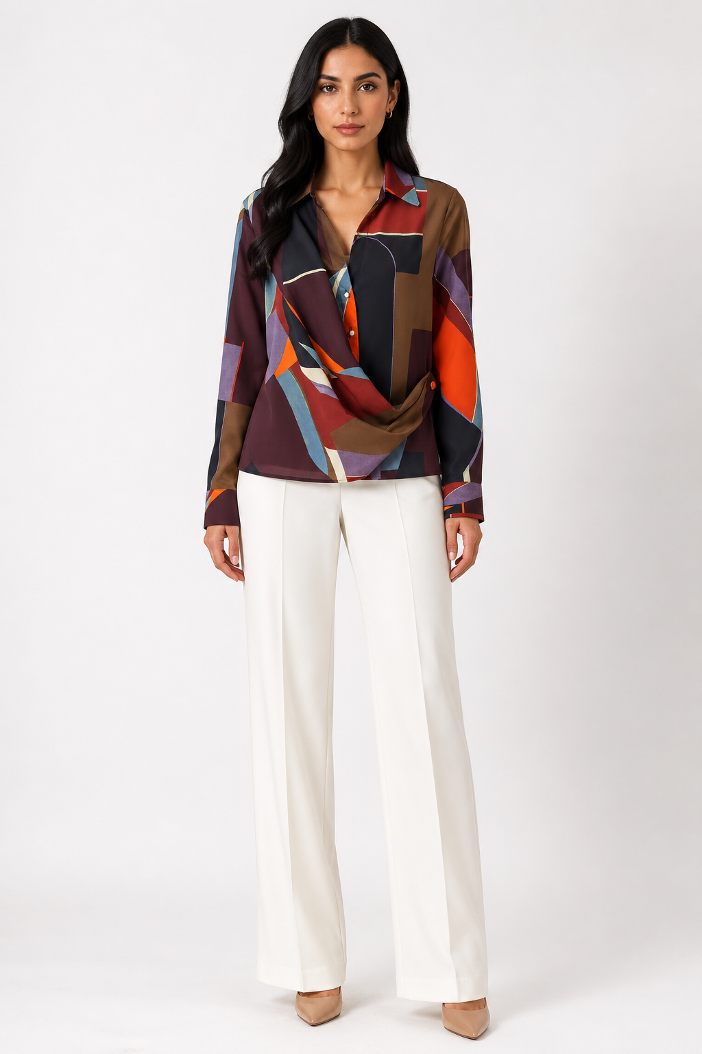 Autumn Mosaic Draped Blouse - Chic