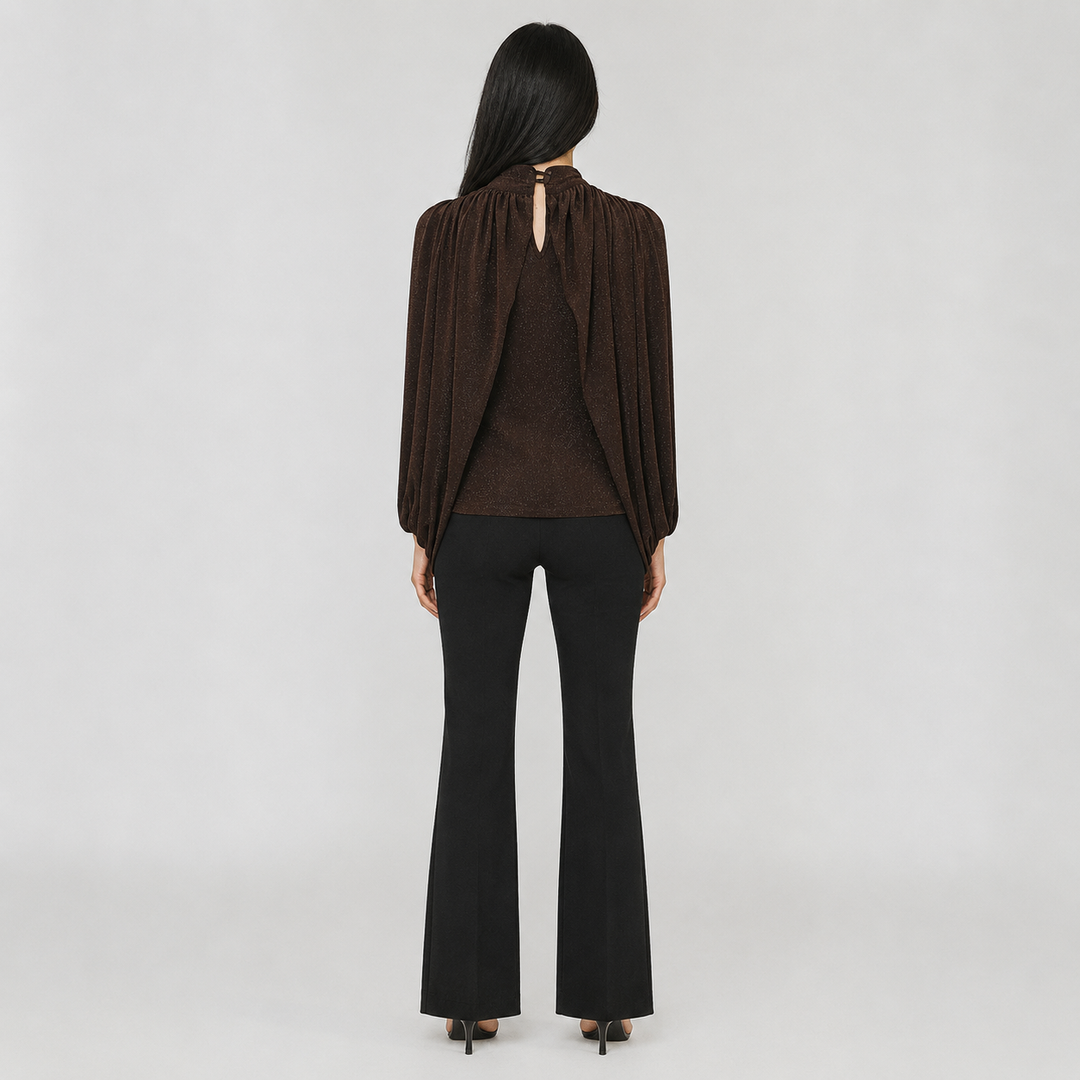 Mocha Shimmer Draped Blouse - Luxe