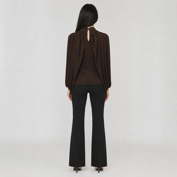 Mocha Shimmer Draped Blouse - Luxe