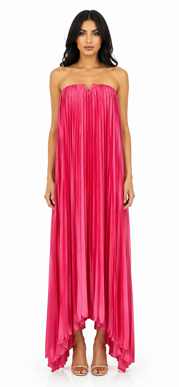 Pleated Satin Maxi Dress - Grace