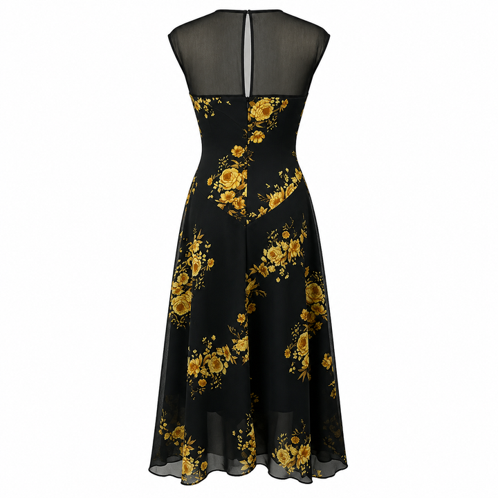 Black Floral Mesh Midi Dress - Midnight
