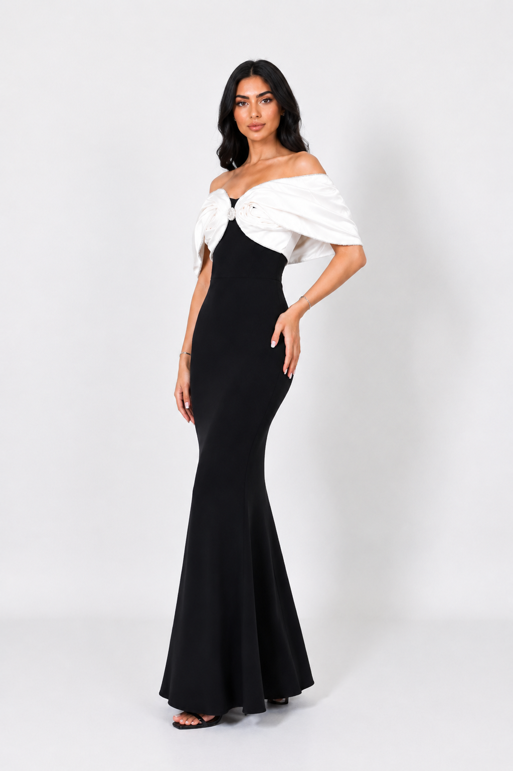 Monochrome Off-Shoulder Mermaid Gown - Elegance